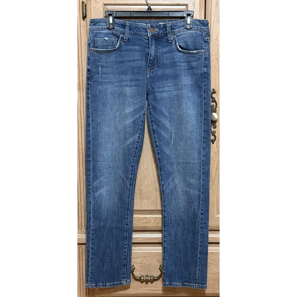 Anthropologie Pilcro Slim Boyfriend Jeans Sz 28 Blue Distressed Stretch Straight